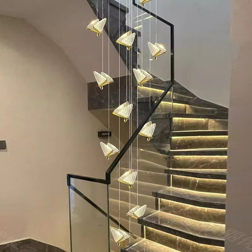 BAMDECOR LED Modern Bedroom Bedside Creative Butterfly Hanging Chandelier Light Fixtures for Stairs Nordic V255-BAM-A005-12HL