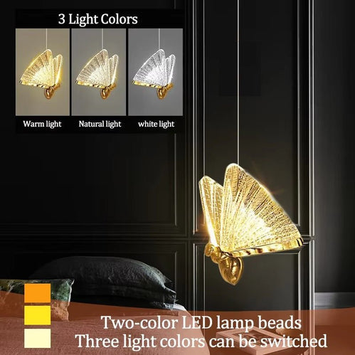 BAMDECOR LED Modern Bedroom Bedside Creative Butterfly Hanging Chandelier Light Fixtures for Stairs Nordic V255-BAM-A005-12HL