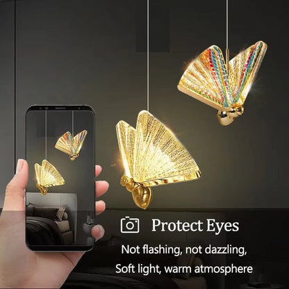 BAMDECOR LED Modern Bedroom Bedside Creative Butterfly Hanging Chandelier Light Fixtures for Stairs Nordic V255-BAM-A005-12HL