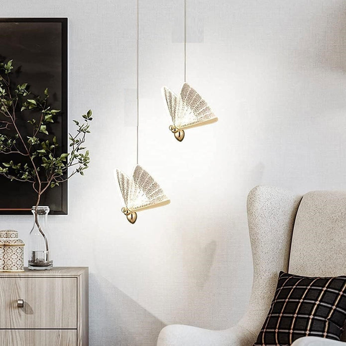 BAMDECOR LED Modern Bedroom Bedside Creative Butterfly Hanging Chandelier Light Fixtures for Stairs Nordic V255-BAM-A005-1HL