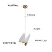 BAMDECOR LED Modern Bedroom Bedside Creative Butterfly Hanging Chandelier Light Fixtures for Stairs Nordic V255-BAM-A005-1HL