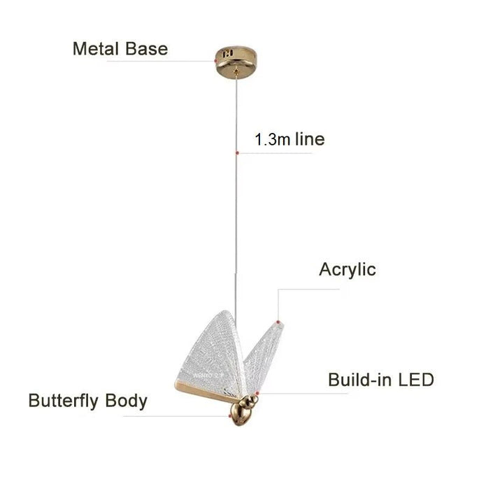BAMDECOR LED Modern Bedroom Bedside Creative Butterfly Hanging Chandelier Light Fixtures for Stairs Nordic V255-BAM-A005-1HL