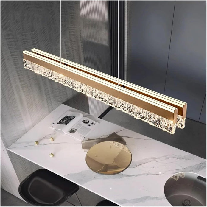 BAMDECOR A122 Nordic Long Dual Linear Dimmable Acrylic Kitchen Dining Table Pendant Light Minimalist Modern V255-BAM-A122-COFFEE-1.2M