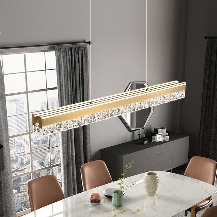 BAMDECOR A122 Nordic Long Dual Linear Dimmable Acrylic Kitchen Dining Table Pendant Light Minimalist Modern V255-BAM-A122-GOLD-1.2M
