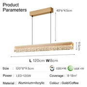BAMDECOR A122 Nordic Long Dual Linear Dimmable Acrylic Kitchen Dining Table Pendant Light Minimalist Modern V255-BAM-A122-GOLD-1.2M