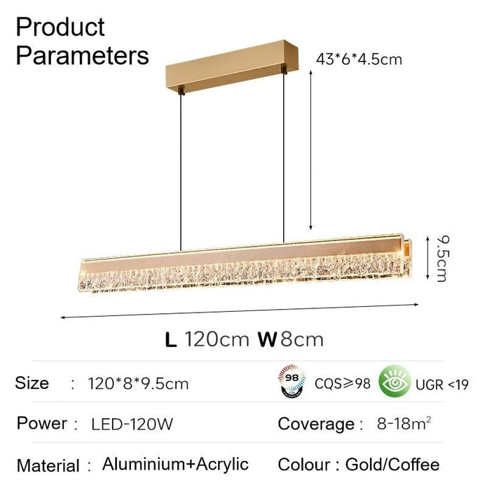 BAMDECOR A122 Nordic Long Dual Linear Dimmable Acrylic Kitchen Dining Table Pendant Light Minimalist Modern V255-BAM-A122-GOLD-1.2M