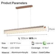 BAMDECOR A188 Nordic Dual Linear Dimmable Acrylic Kitchen Dining Table Pendant Light Minimalist Modern V255-BAM-A188-COFFEE-1.2M