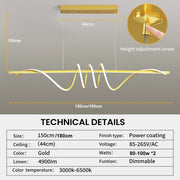 BAMDECOR A202 Modern LED Linear Pendant Lights with Dimmable LED 180cm-Gold V255-BAM-A202-1.8-GOLD