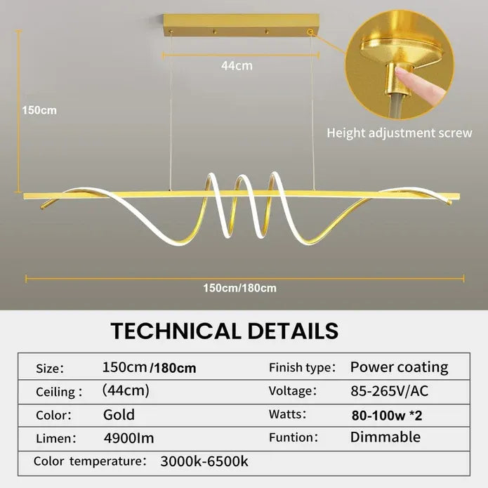 BAMDECOR A202 Modern LED Linear Pendant Lights with Dimmable LED 180cm-Gold V255-BAM-A202-1.8-GOLD