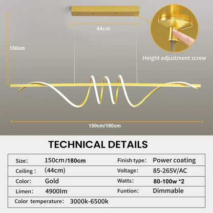 BAMDECOR A202 Modern LED Linear Pendant Lights with Dimmable LED 180cm-Gold V255-BAM-A202-1.8-GOLD