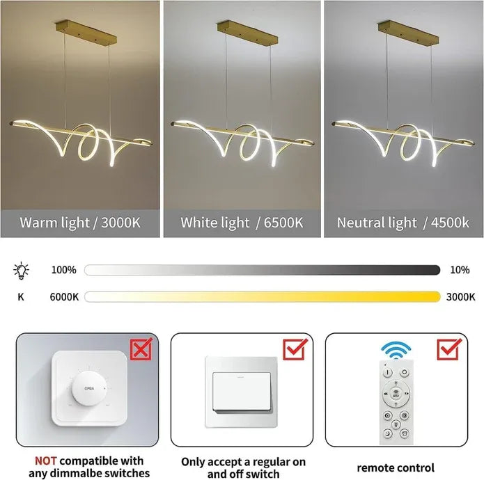 BAMDECOR A202 Modern LED Linear Pendant Lights with Dimmable LED 180cm-Gold V255-BAM-A202-1.8-GOLD