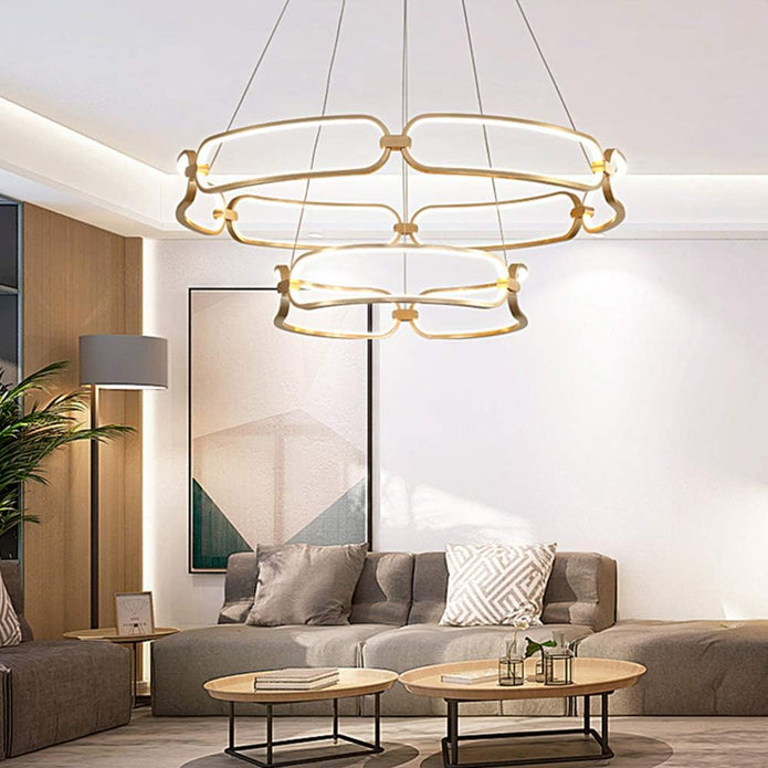 BAMDECOR A209 Colette Ceiling Chandelier Led Modern Circular Art Aluminum Light Fixture for Living Room V255-BAM-A209/2-GOLD