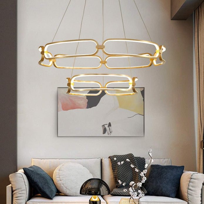 BAMDECOR A209 Colette Ceiling Chandelier Led Modern Circular Art Aluminum Light Fixture for Living Room V255-BAM-A209/2-GOLD