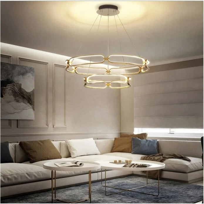 BAMDECOR A209 Colette Ceiling Chandelier Led Modern Circular Art Aluminum Light Fixture for Living Room V255-BAM-A209/2-GOLD