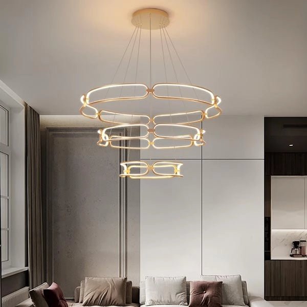 BAMDECOR A209 Colette Ceiling Chandelier Led Modern Circular Art Aluminum Light Fixture for Living Room V255-BAM-A209/3-GOLD