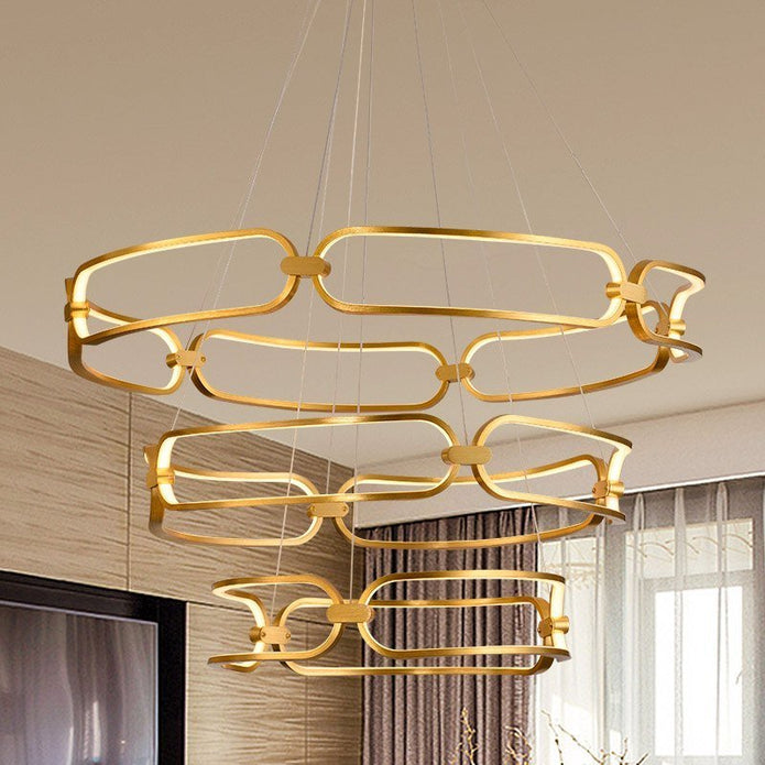 BAMDECOR A209 Colette Ceiling Chandelier Led Modern Circular Art Aluminum Light Fixture for Living Room V255-BAM-A209/3-GOLD