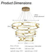 BAMDECOR A209 Colette Ceiling Chandelier Led Modern Circular Art Aluminum Light Fixture for Living Room V255-BAM-A209/3-GOLD