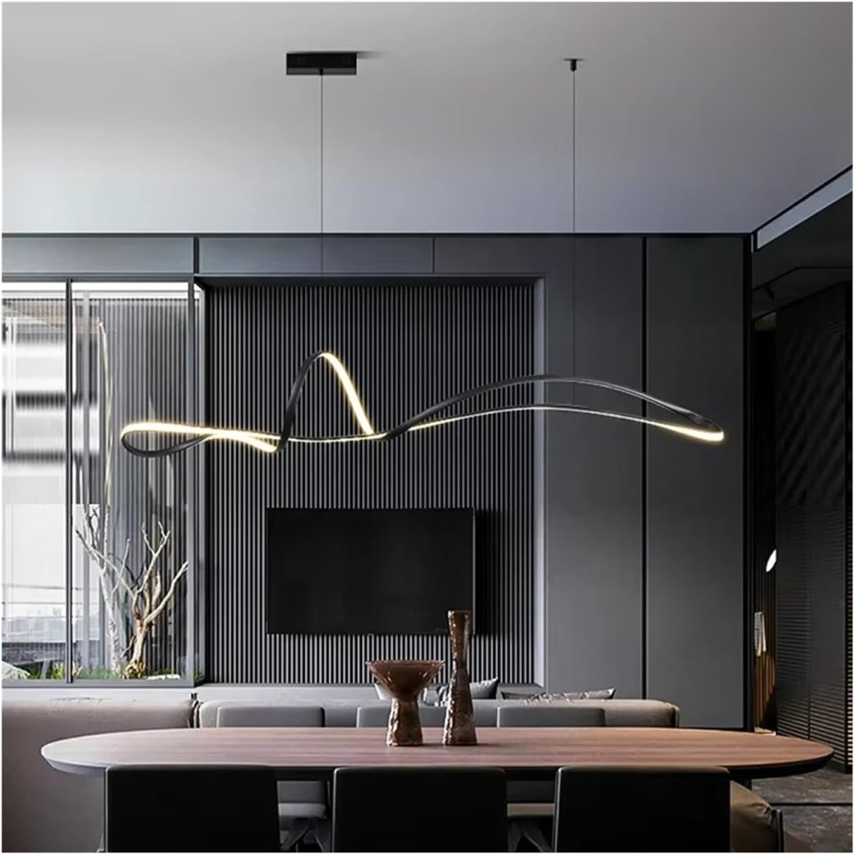 BAMDECOR A210 Modern LED Linear Pendant Lights with Dimmable LED and Adjustable Hanging Length 180cm -Black V255-BAM-A210-L180