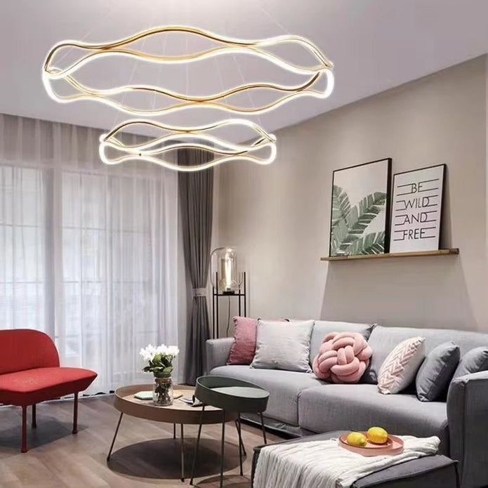 BAMDECOR A212/2 Modern Wavy Art Aluminum Light Fixture for Living Room Bedroom Indoor Decor V255-BAM-A212/2-GOLD