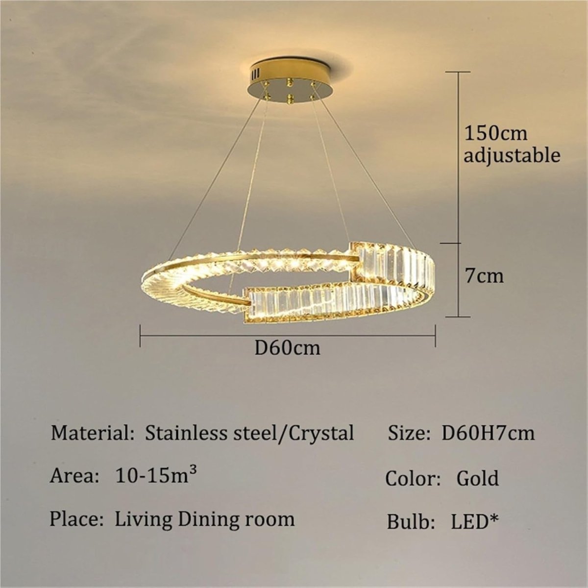 BAMDECOR C3318/1 Modern Crystal Chandeliers Lighting Fixtures Contemporary Round Chandelier Lighting Fixtures V255-BAM-C3318-1-60
