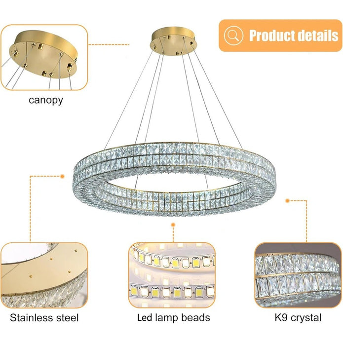 BAMDECOR C3332/1 Round Luxury Crystal Chandelier Modern LED Crystal Chandelier LED Ring Pendant Light V255-BAM-C3332/1-60