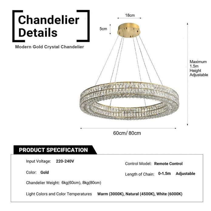 BAMDECOR C3332/1 Round Luxury Crystal Chandelier Modern LED Crystal Chandelier LED Ring Pendant Light V255-BAM-C3332/1-60