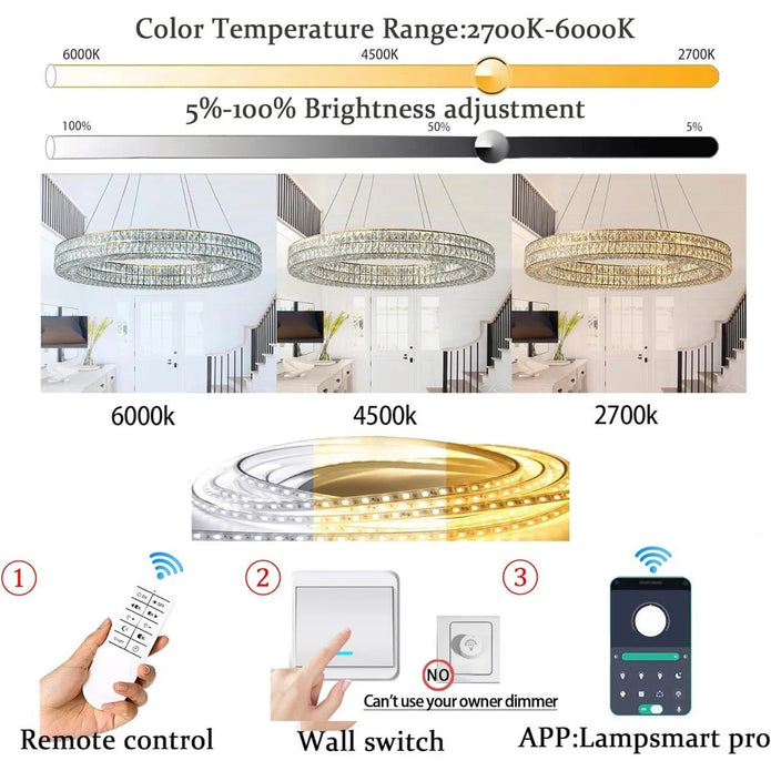 BAMDECOR C3332/1 Round Luxury Crystal Chandelier Modern LED Crystal Chandelier LED Ring Pendant Light V255-BAM-C3332/1-80