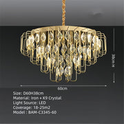 BAMDECOR C3345 Modern Luxury Crystal-leaf Chandelier LED Fashion Creativity Pendant Ceiling Lights(60cm-Gold) V255-BAM-C3345-60