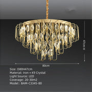 BAMDECOR C3345 Modern Luxury Crystal-leaf Chandelier LED Fashion Creativity Pendant Ceiling Lights(80cm-Gold) V255-BAM-C3345-80