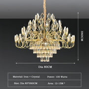 BAMDECOR C3347 Modern Luxury Crystal-leaf Chandelier LED Fashion Creativity Pendant Ceiling Lights(60cm-Gold) V255-BAM-C3347-60