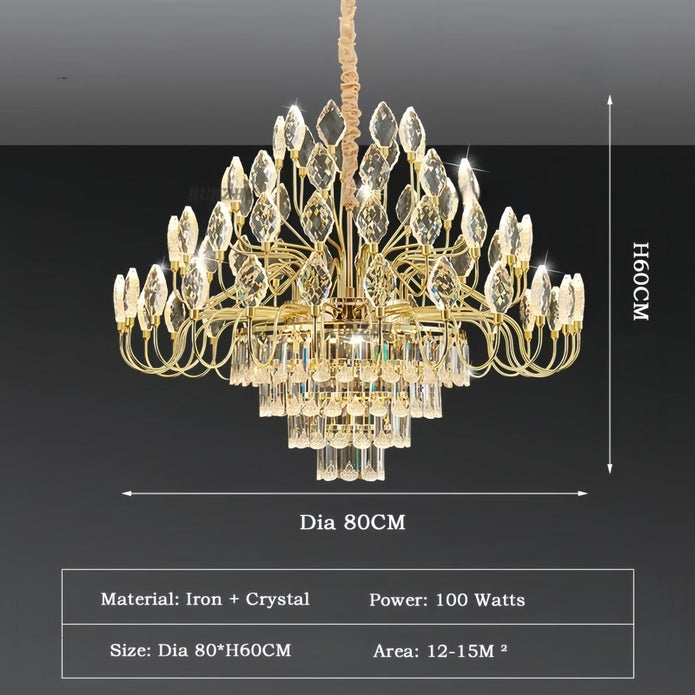 BAMDECOR C3347 Modern Luxury Crystal-leaf Chandelier LED Fashion Creativity Pendant Ceiling Lights(60cm-Gold) V255-BAM-C3347-60