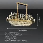 BAMDECOR C3347/OV Modern French Home Decor Luxury Crystal-leaf Chandelier LED Fashion Creativity Pendant V255-BAM-C3347-OVAL