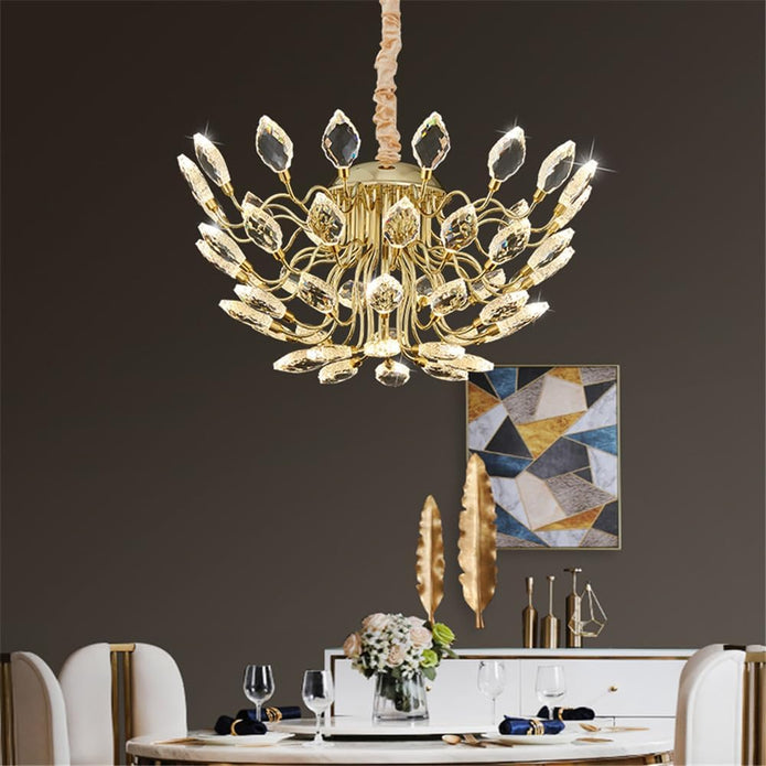 BAMDECOR C3348 Modern Luxury Crystal-leaf Chandelier LED Fashion Creativity Pendant Ceiling Lights(60cm-Gold) V255-BAM-C3348-60