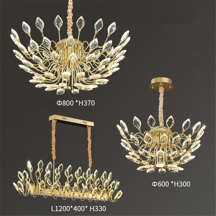 BAMDECOR C3348 Modern Luxury Crystal-leaf Chandelier LED Fashion Creativity Pendant Ceiling Lights(60cm-Gold) V255-BAM-C3348-60