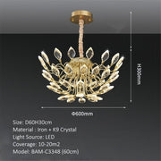 BAMDECOR C3348 Modern Luxury Crystal-leaf Chandelier LED Fashion Creativity Pendant Ceiling Lights(60cm-Gold) V255-BAM-C3348-60