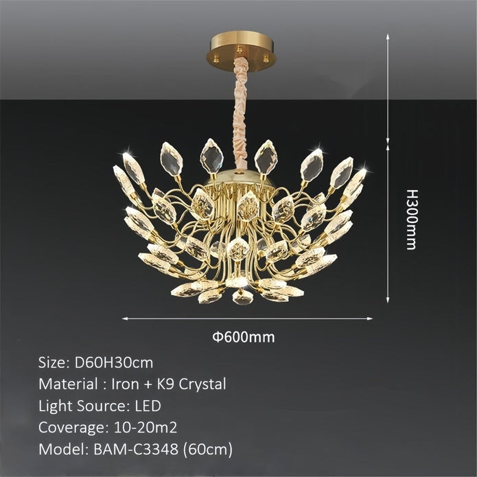 BAMDECOR C3348 Modern Luxury Crystal-leaf Chandelier LED Fashion Creativity Pendant Ceiling Lights(60cm-Gold) V255-BAM-C3348-60