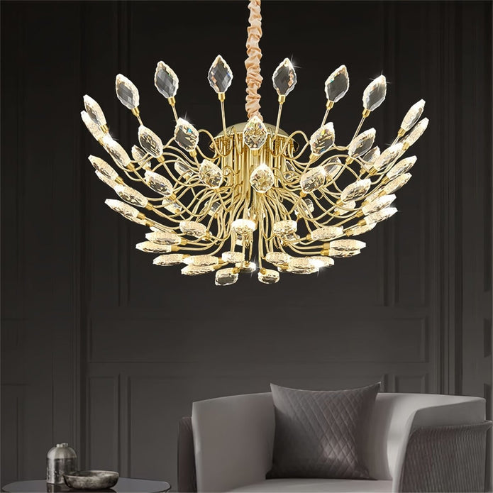 BAMDECOR C3348 Modern Luxury Crystal-leaf Chandelier LED Fashion Creativity Pendant Ceiling Lights(80cm-Gold) V255-BAM-C3348-80
