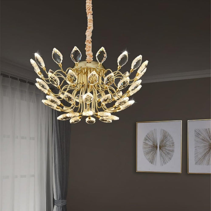 BAMDECOR C3348 Modern Luxury Crystal-leaf Chandelier LED Fashion Creativity Pendant Ceiling Lights(80cm-Gold) V255-BAM-C3348-80