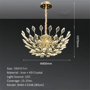 BAMDECOR C3348 Modern Luxury Crystal-leaf Chandelier LED Fashion Creativity Pendant Ceiling Lights(80cm-Gold) V255-BAM-C3348-80