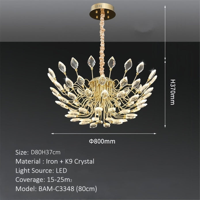 BAMDECOR C3348 Modern Luxury Crystal-leaf Chandelier LED Fashion Creativity Pendant Ceiling Lights(80cm-Gold) V255-BAM-C3348-80