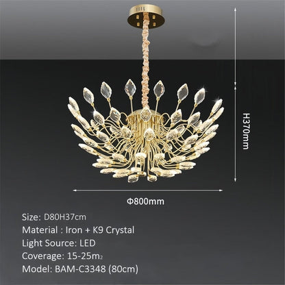 BAMDECOR C3348 Modern Luxury Crystal-leaf Chandelier LED Fashion Creativity Pendant Ceiling Lights(80cm-Gold) V255-BAM-C3348-80