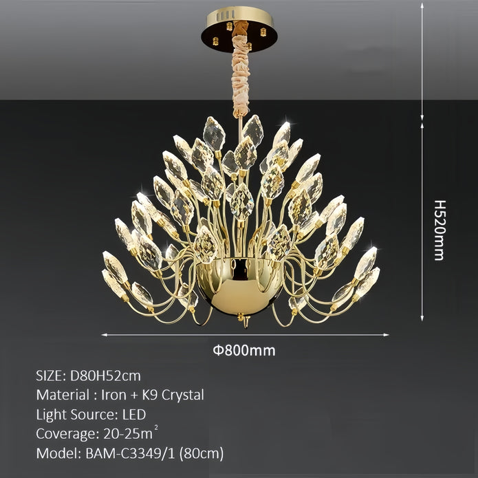 BAMDECOR C3349/1 Modern Luxury Crystal-leaf Chandelier LED Fashion Creativity Pendant Ceiling V255-BAM-C3349-1-60