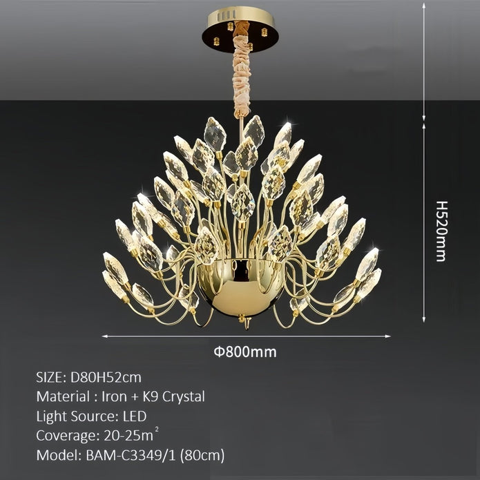 BAMDECOR C3349/1 Modern Luxury Crystal-leaf Chandelier LED Fashion Creativity Pendant Ceiling V255-BAM-C3349-1-80