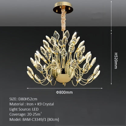 BAMDECOR C3349/1 Modern Luxury Crystal-leaf Chandelier LED Fashion Creativity Pendant Ceiling V255-BAM-C3349-1-80