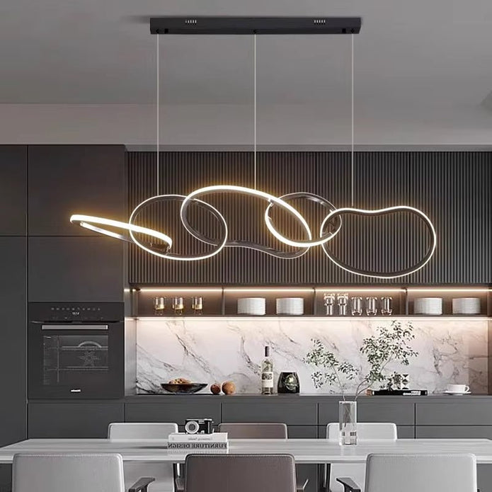 BAMDECOR A24126 Nordic Minimalist LED Pendant Light Adjustable Modern Ring Chandelier for Dining Room and Bar V255-BAM-L-24126-150-BLK