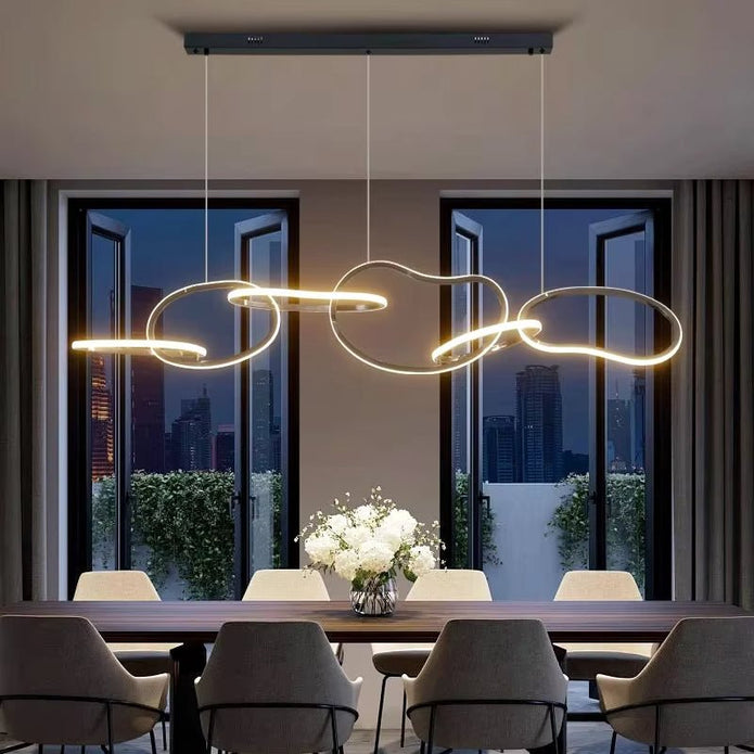 BAMDECOR A24126 Nordic Minimalist LED Pendant Light Adjustable Modern Ring Chandelier for Dining Room and Bar V255-BAM-L-24126-150-BLK