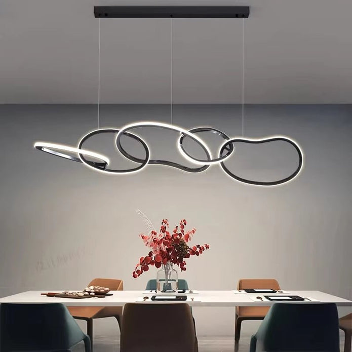 BAMDECOR A24126 Nordic Minimalist LED Pendant Light Adjustable Modern Ring Chandelier for Dining Room and Bar V255-BAM-L-24126-150-BLK