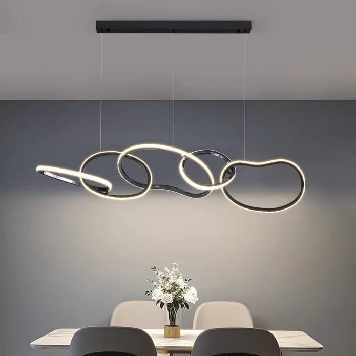 BAMDECOR A24126 Nordic Minimalist LED Pendant Light Adjustable Modern Ring Chandelier for Dining Room and Bar V255-BAM-L-24126-150-BLK