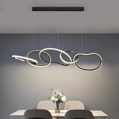 BAMDECOR A24126 Nordic Minimalist LED Pendant Light Adjustable Modern Ring Chandelier for Dining Room and Bar V255-BAM-L-24126-150-BLK