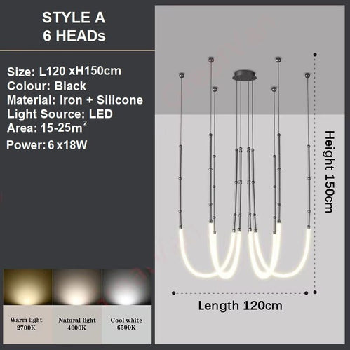 BAMDECOR Minimalistic Retro LED Minimalism Designer Lustre Hanging Lamps Slender-Shape LED Pendant Light V255-BAM-SLENDER-6L